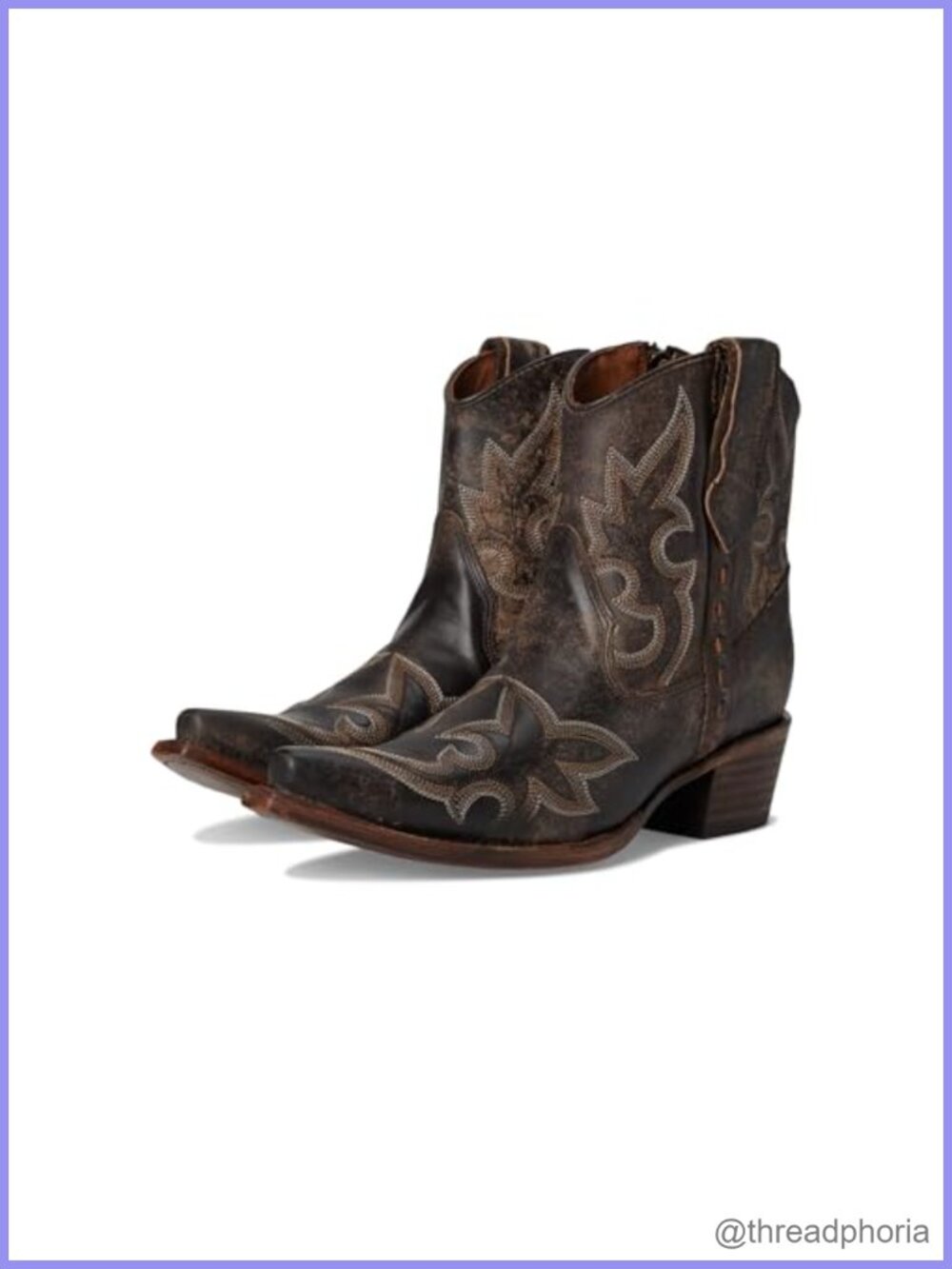 Cowhide Leather Ankle Boots Embroidered Snip Toe Low Heel Western